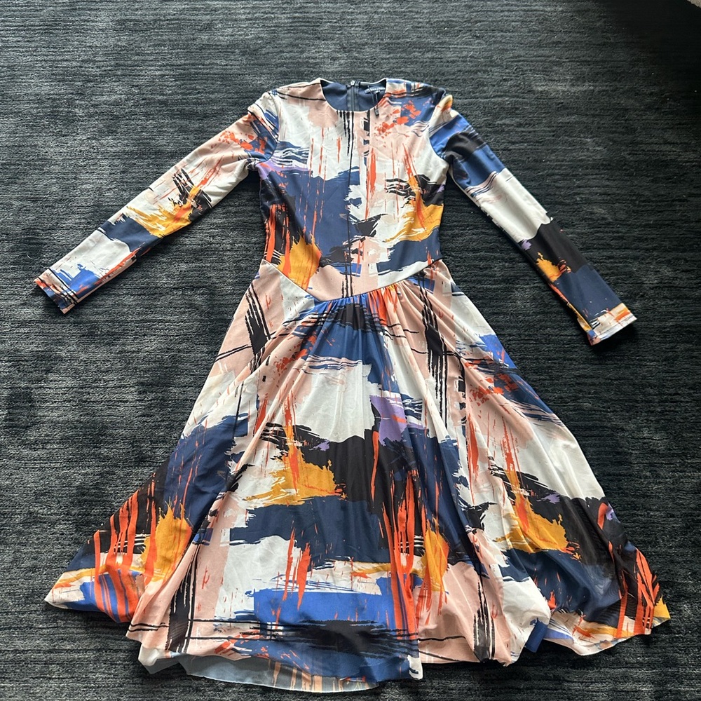 Anna Abstract Long Sleeve Dress - Blue, Orange, Pink